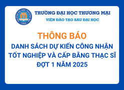 Danh sách dự kiến công nhận tốt nghiệp và cấp bằng Thạc sĩ đợt 1 năm 2025