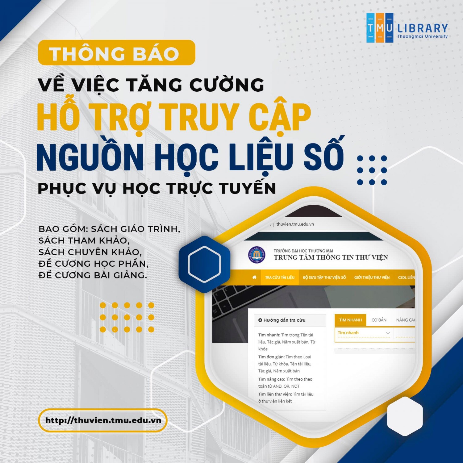 Thông báo v/v hỗ trợ truy cập nguồn học liệu số cho học trực tuyến